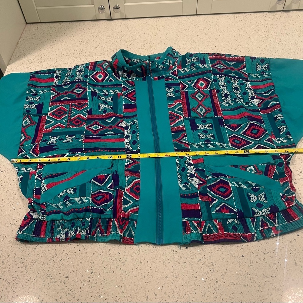 Vintage Geometric Windbreaker Spring Jacket Coat with Removable Shoulder Pads XL - Picture 15 of 16